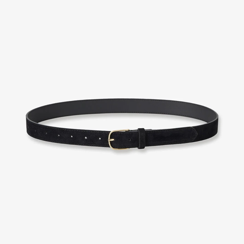 Classic Gold Buckle Suede Belt - Black
