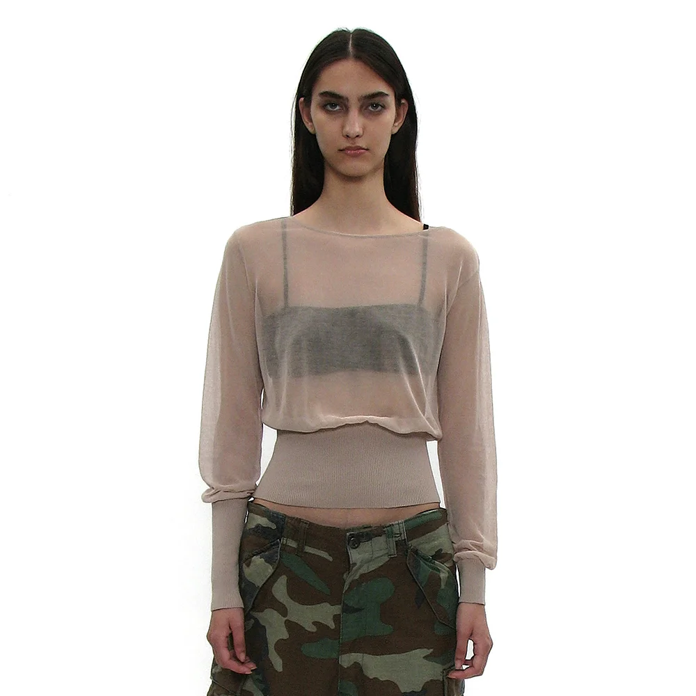 UNBALANCED SHEER KNIT TOP_BEIGE
