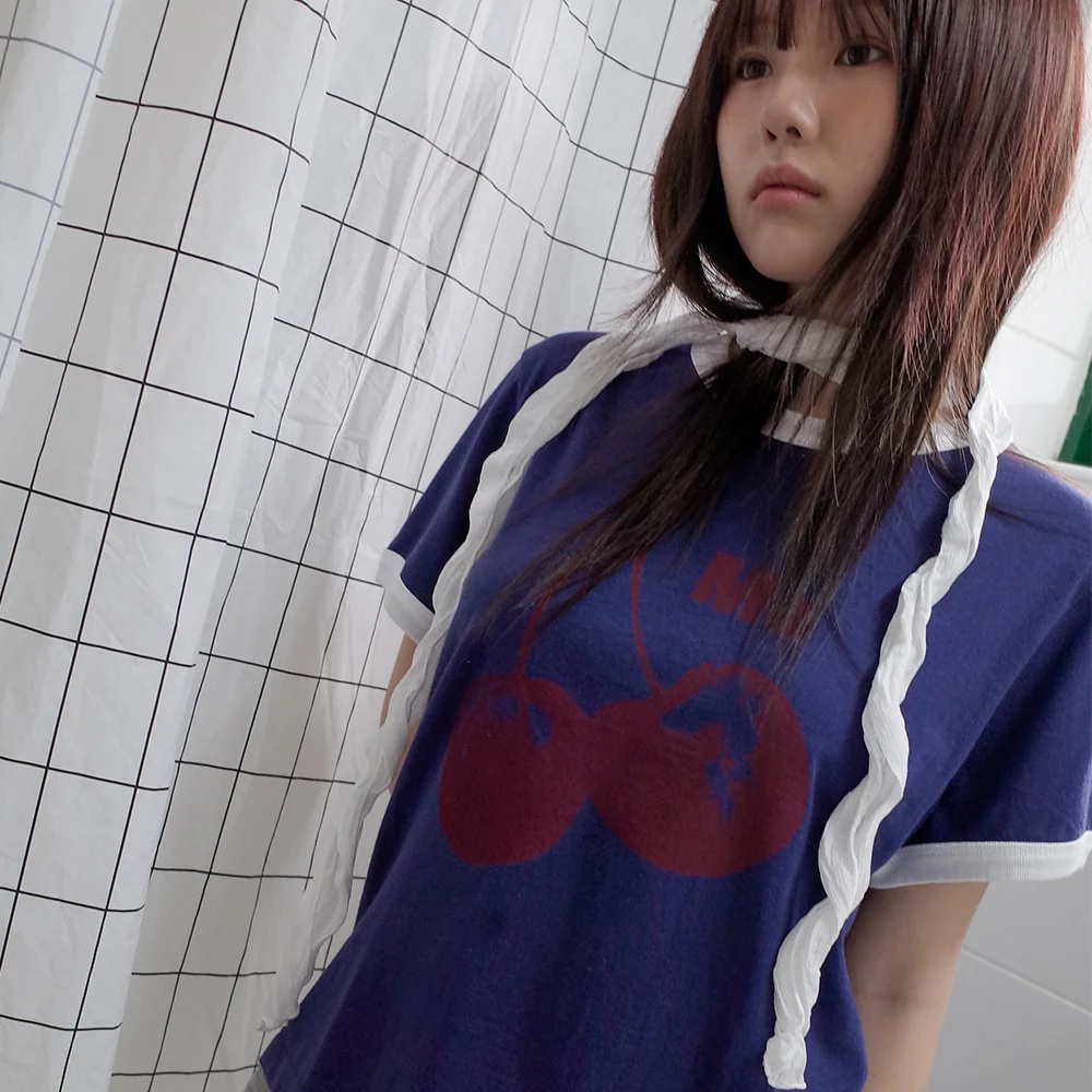 CHERRY CROP RINGER TEE_NAVY(IK2FMFT527A)