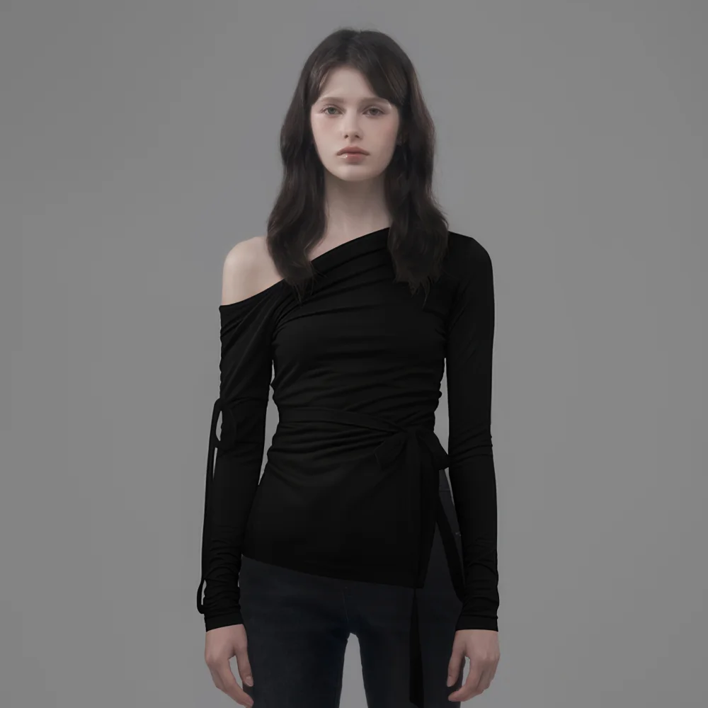Double Ribbon Sheer Top - Black
