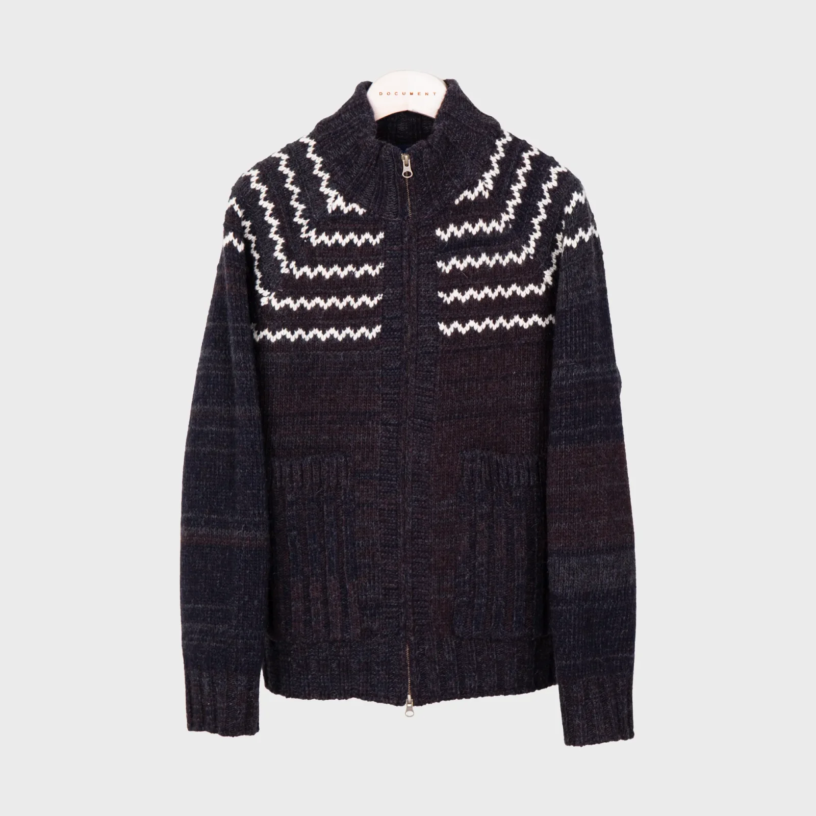 SHETLAND WOOL ZIP UP SWEATER_BROWN