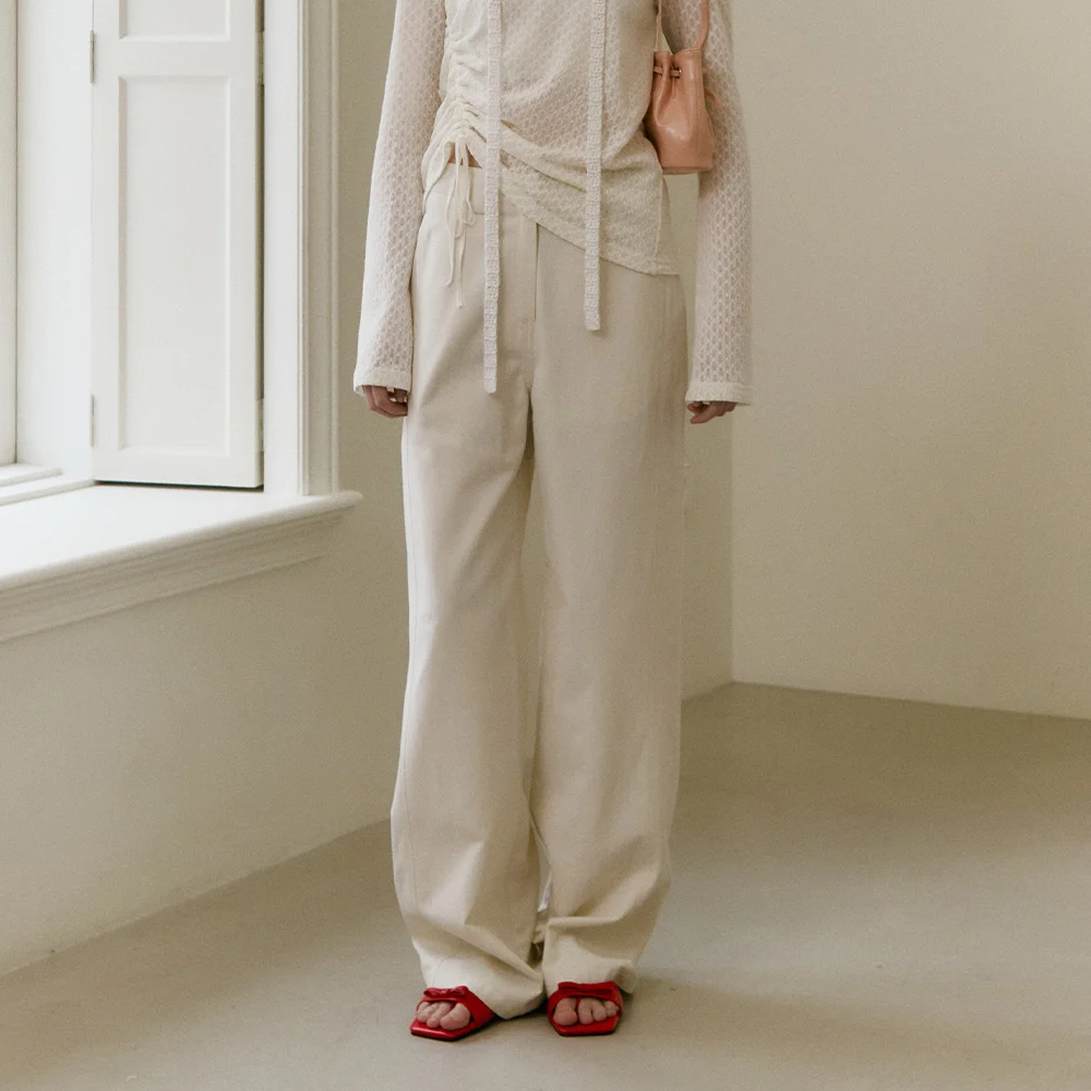 SIDE CURVED WIDE PANTS (sand ivory)
