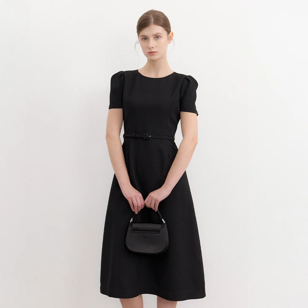Basic Puff-Sleeve Flare Dress / Black(3Color)