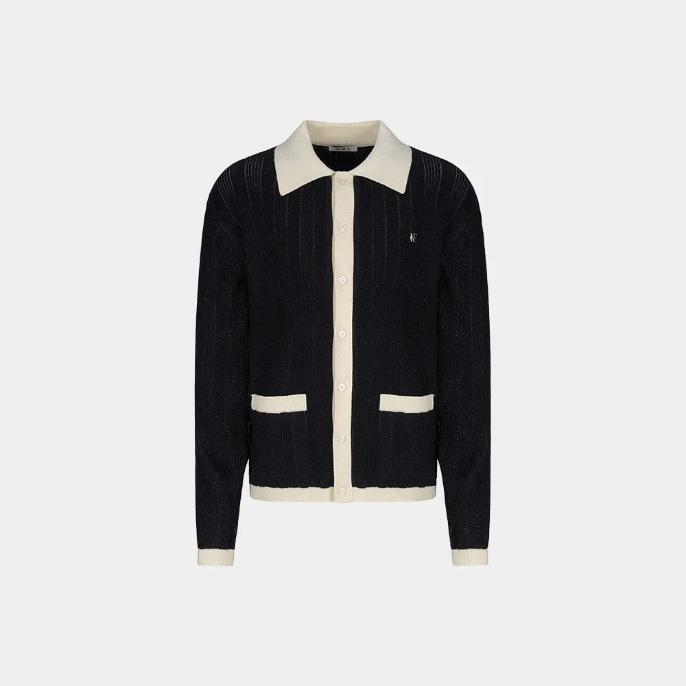 BLOCK MERINO-BLEND KNIT CARDIGAN - BLACK & WHITE