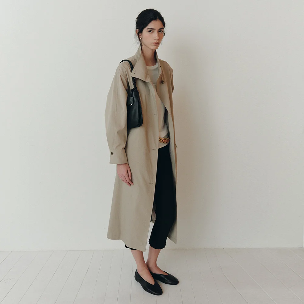 Eden High Neck Single Trench (Beige)