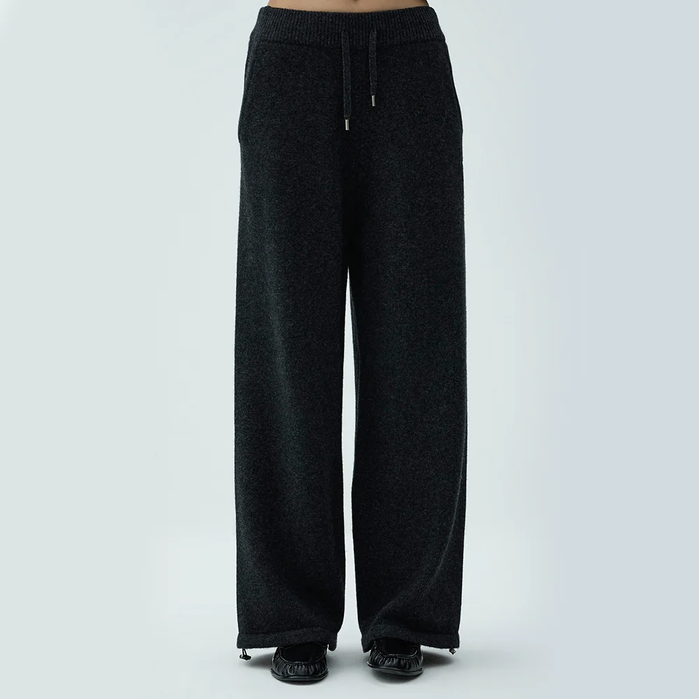 Drawstring Wide Knit Pants (Charcoal)