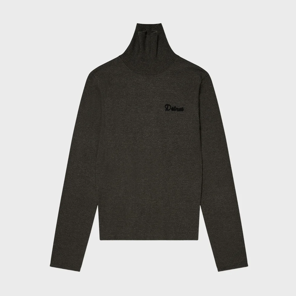 TURTLENECK SLIM KNIT TOP IN CHARCOAL