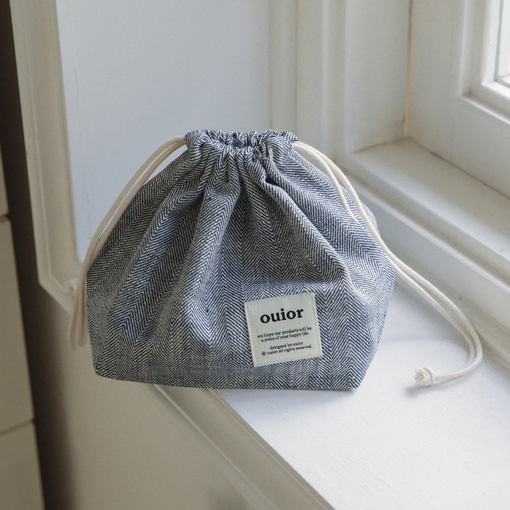 ouior chubby string pouch_herringbone navy