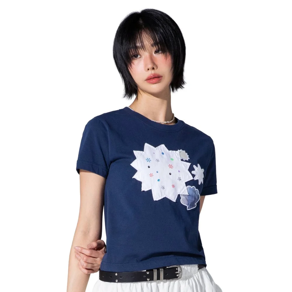 XTT164 糖針 貼布繡 T恤 (NAVY)