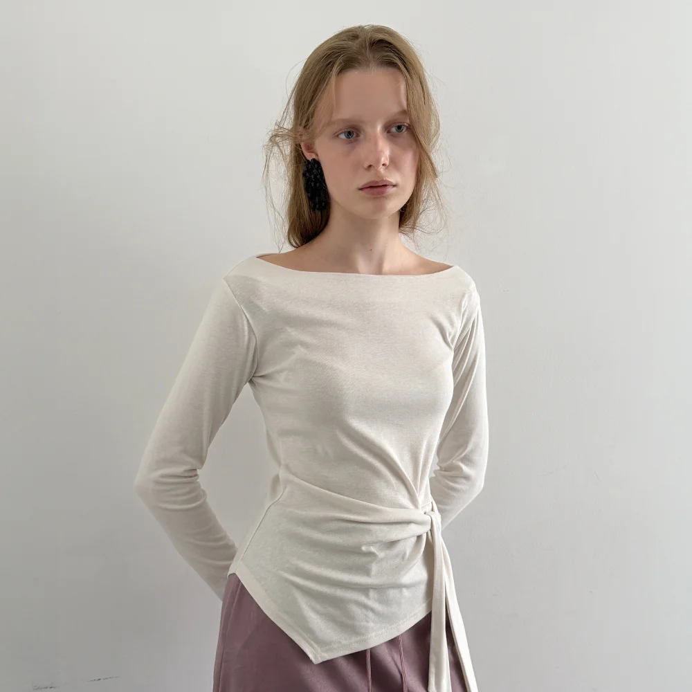 Zen Mood Tie Boat-Neck T-Shirt (Cream)