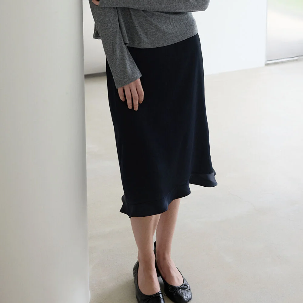 Frill midi skirt - Dark navy
