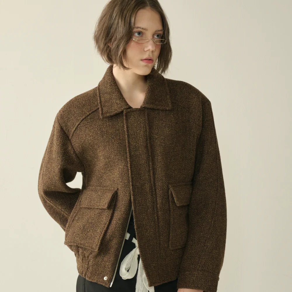 Double Pocket Blouson Jacket Melange_Brown_W