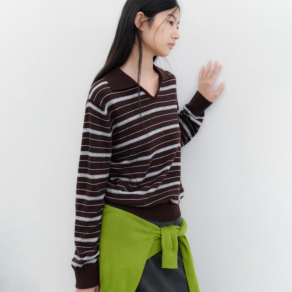 (Z-T-7113)ESSENTIAL STRIPE COLLAR KNIT
