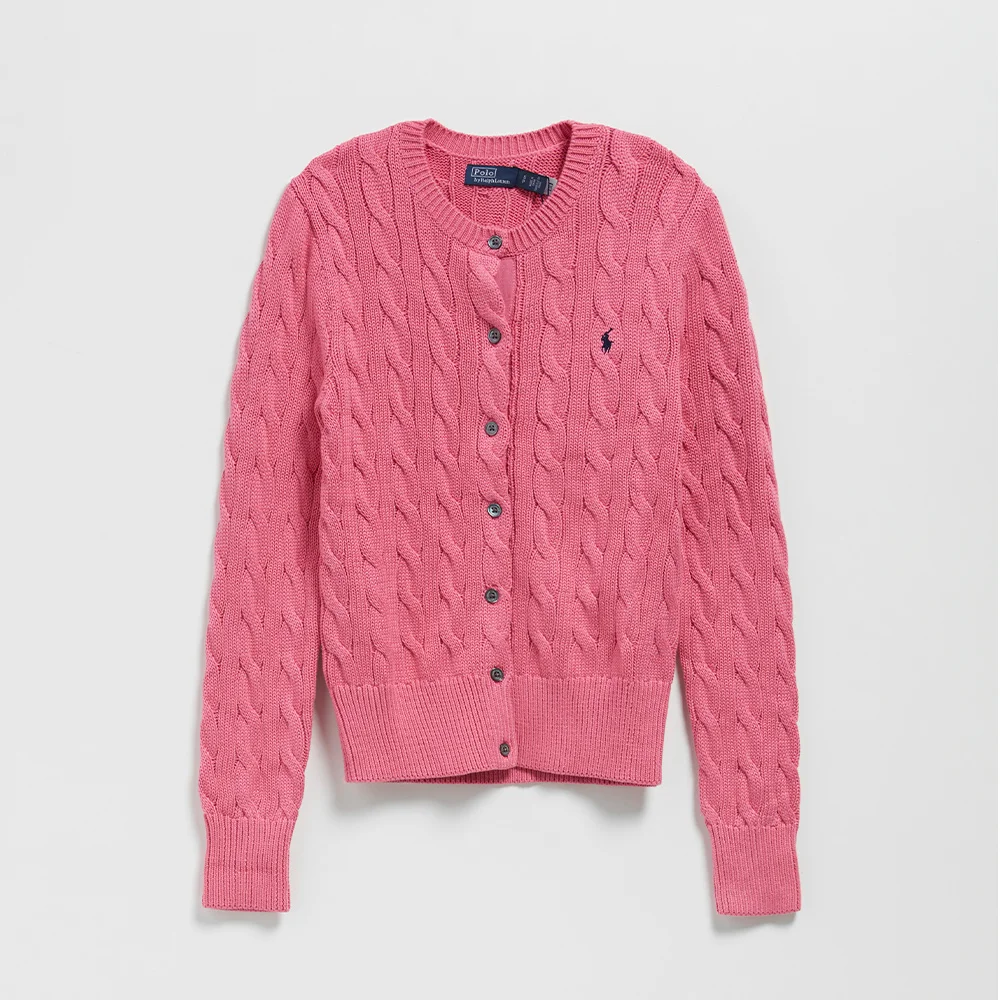女裝 絞花 修身 圓領 開衫 (PINK)