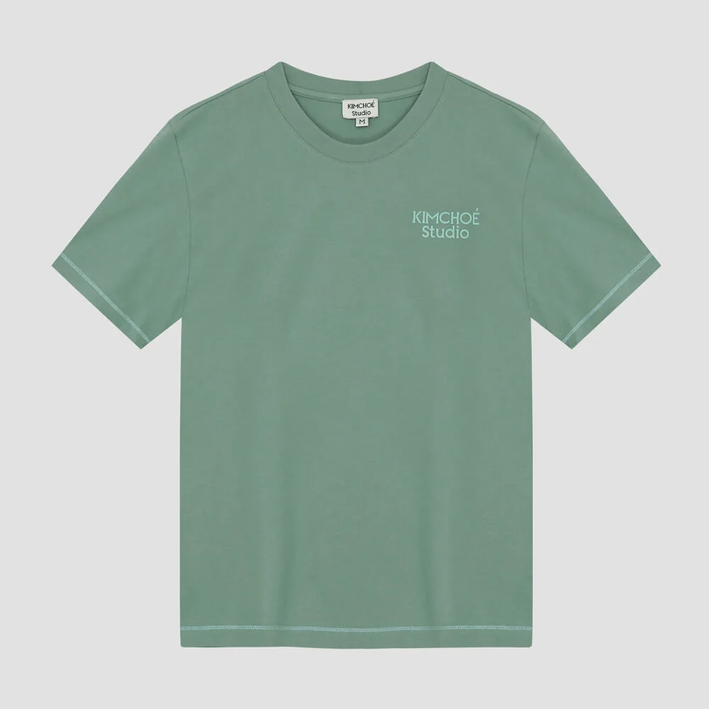 有機 純棉 Coverstitch T恤 橄欖色 綠色