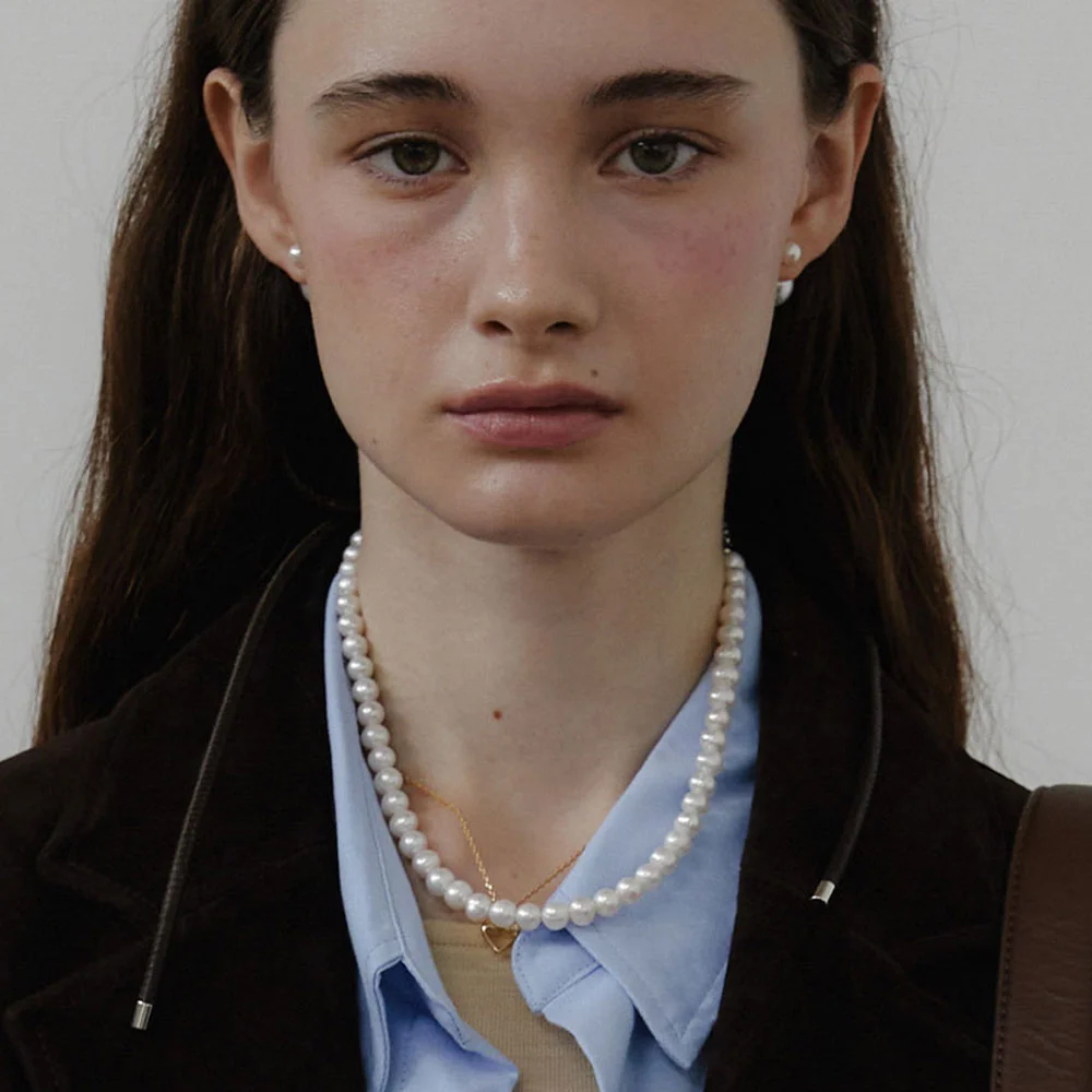 Natural Pearl Leather Ribbon Necklace (L243MNK020)