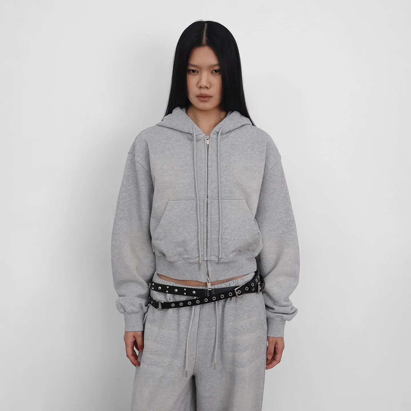 Washed Hooded Zip-up_Melange Grey