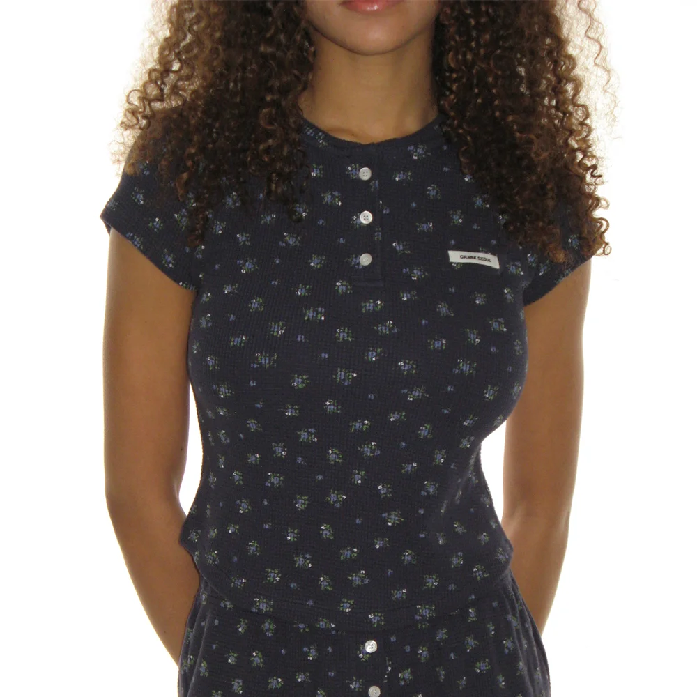 FLOWER HENLEY NECK TOP_NAVY