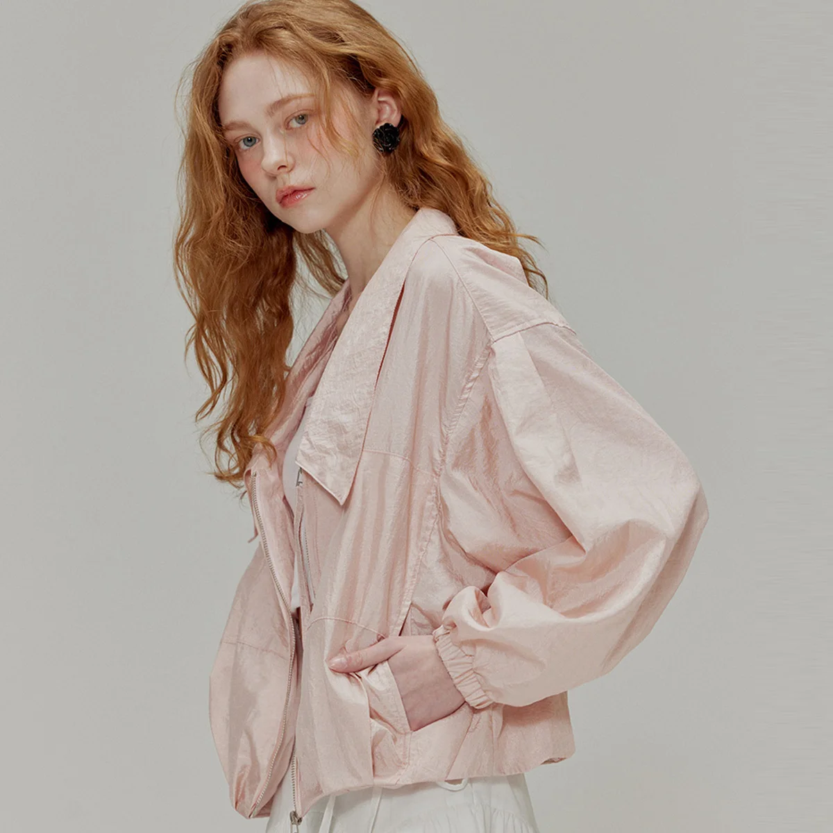 Shining collar nylon Jacket_Peach pink