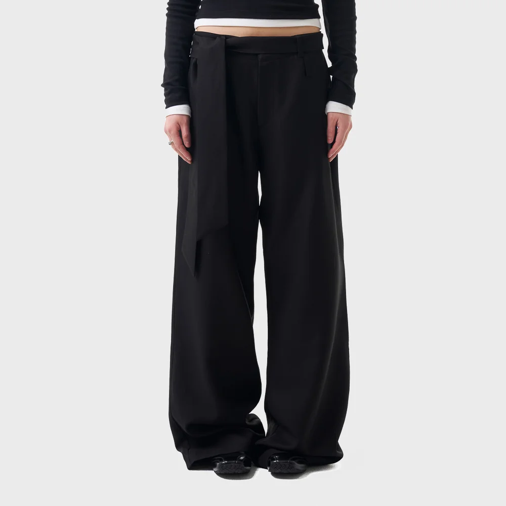 Belted Contrast Trousers (Black)