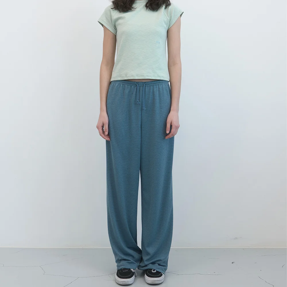寬版 居家 鬆緊帶 褲子 (Blue Stripe)