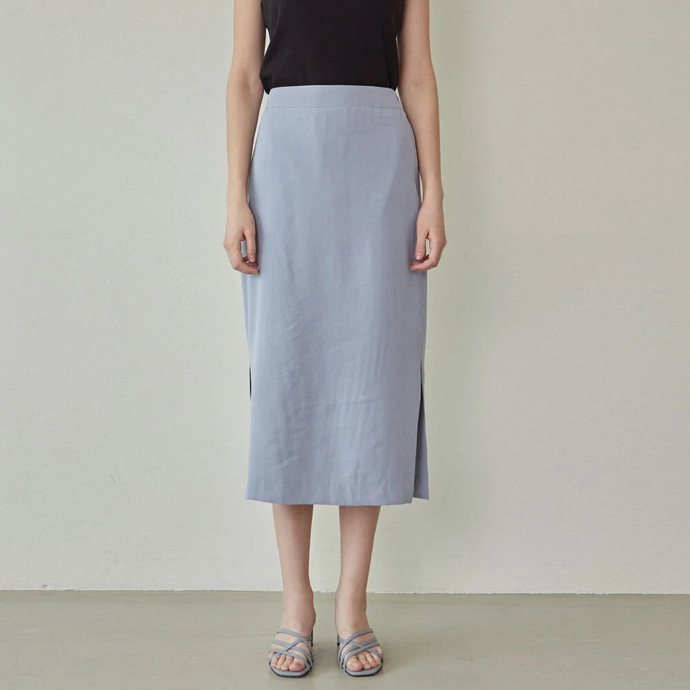 SOFT SLIT LONG SKIRT_SKY BLUE