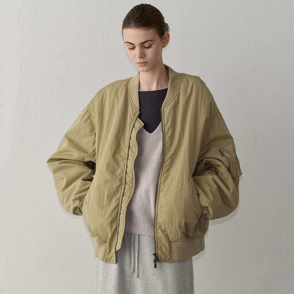 寬鬆版型 飛行員款 外套_khaki beige