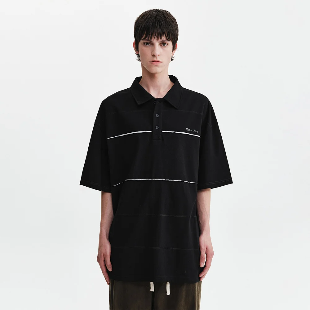 CUT OUT BLOCK COLLAR TOP FOR MEN IN BLACK