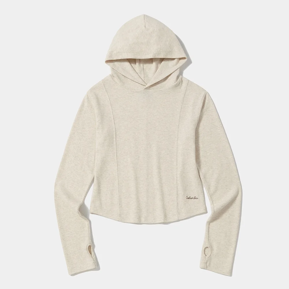 TINY SCRIPT SLIM CROP WOMEN HOODIE_OATMEAL