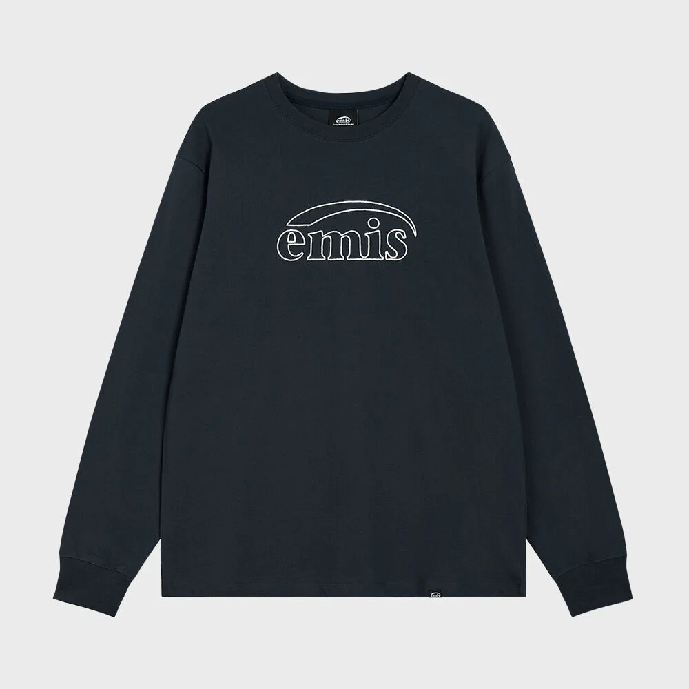 LONG SLEEVE CHAIN STITCH T-SHIRT-NAVY