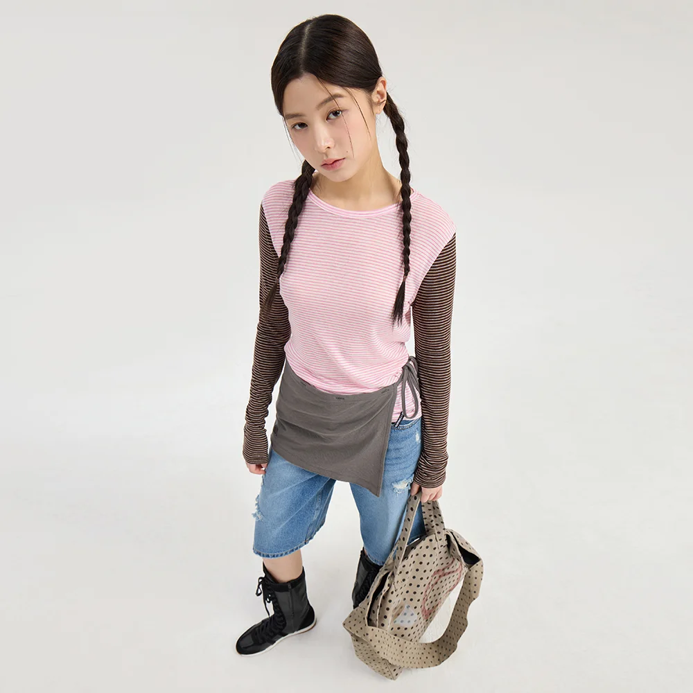 Chouetties by LUCKY CHOUETTE_Stripe Mix Long Sleeve T-Shirt (pink) LATAX26340PIX