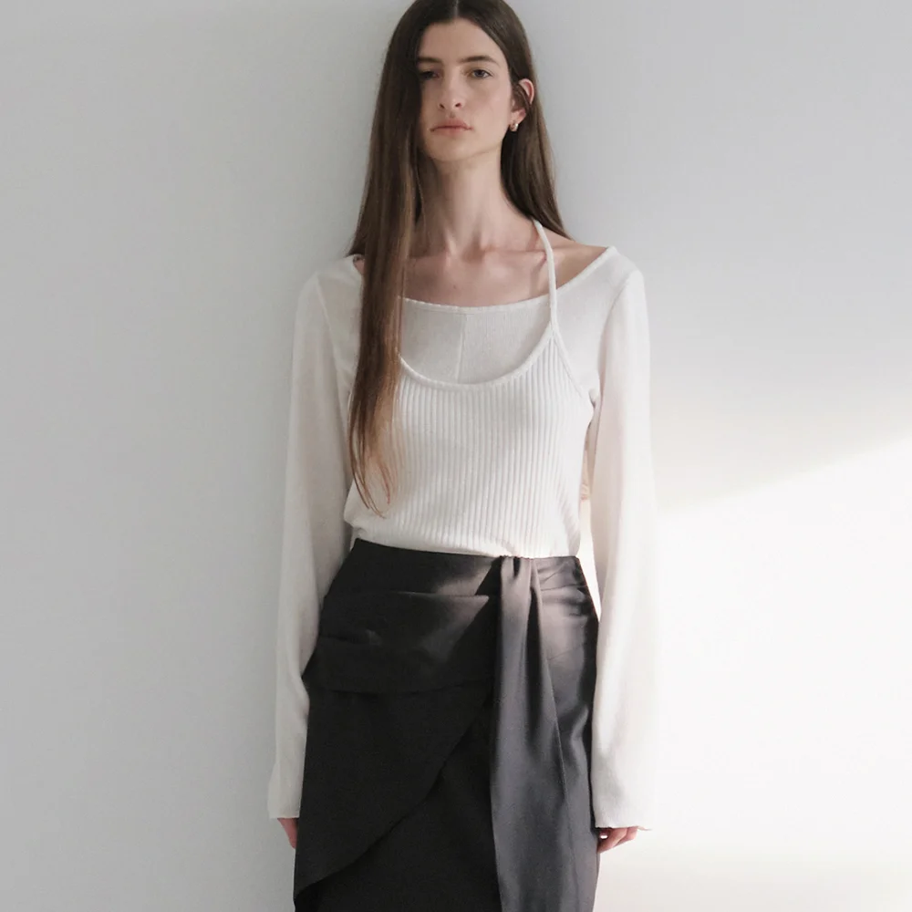 ribbed layered halterneck T-shirt (ivory) orc 6102