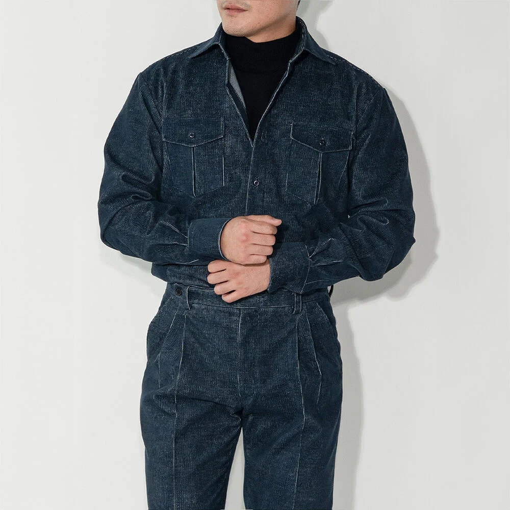 ALCSH017 雙口袋 牛仔 燈芯絨 襯衫_d.blue
