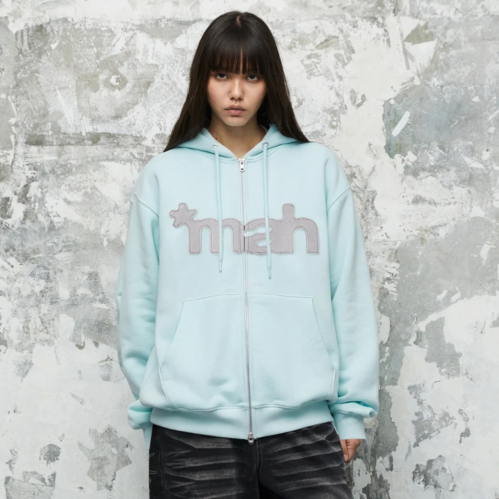 mah CUT OFF APPLIQUE ZIP-UP HOODIE