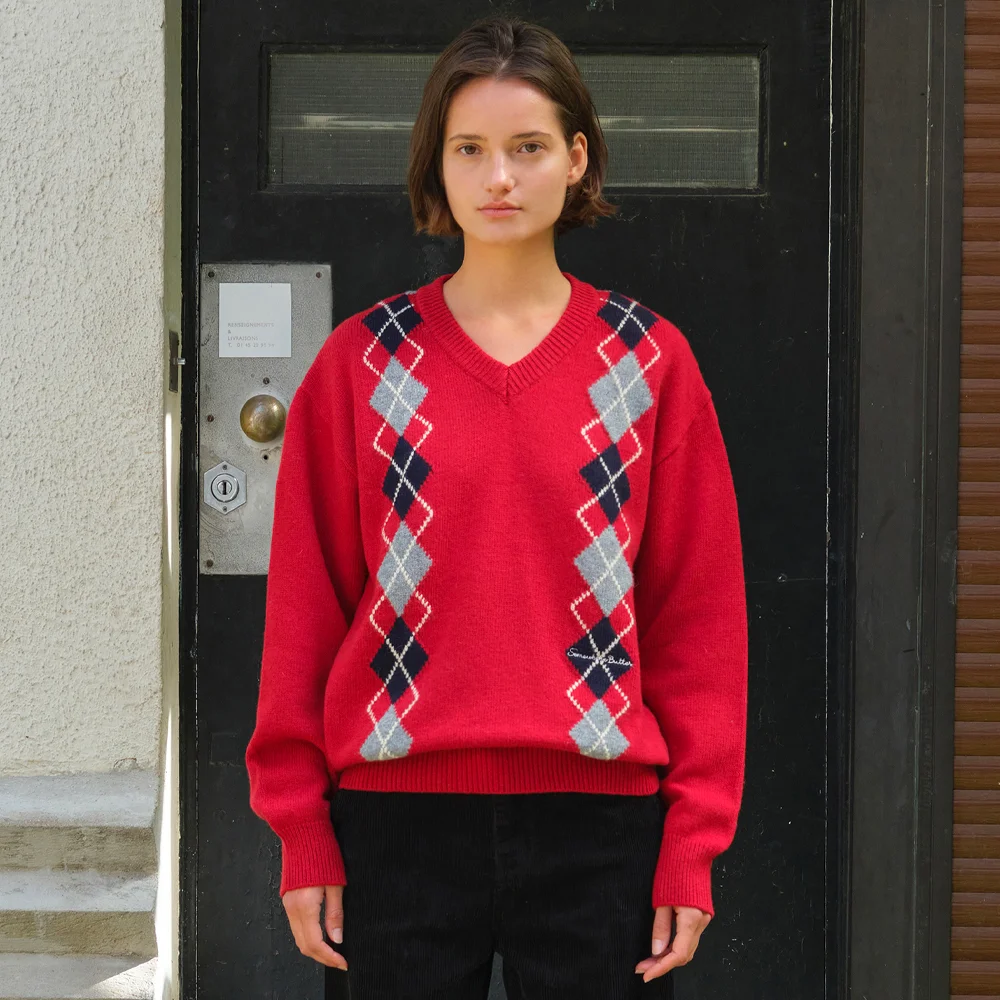 Noelle Argyle Knit - Red