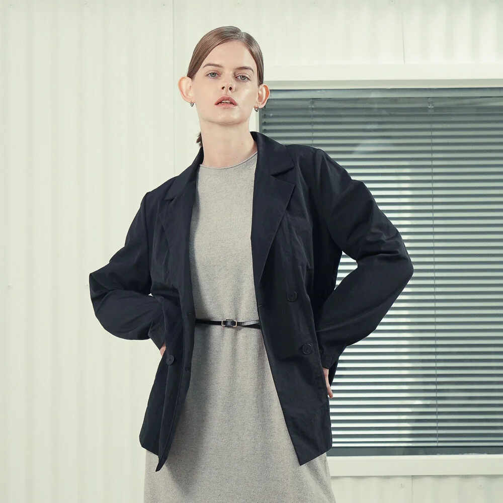 String Detail Double Jacket _Black