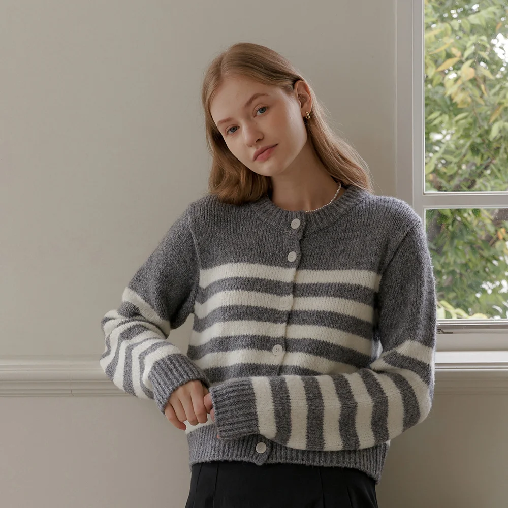ALPACA STRIPE CARDIGAN_GRAY