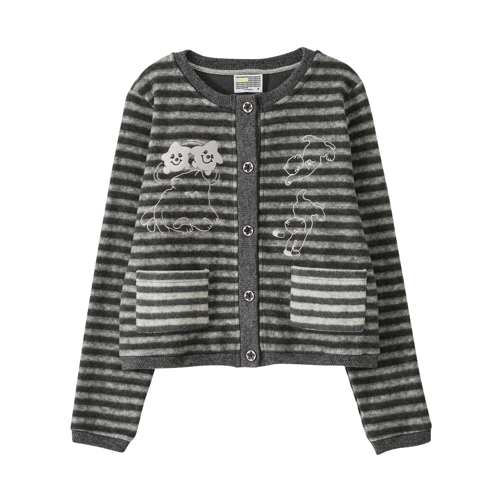 Cat Graphic Striped Cardigan_Charcoal