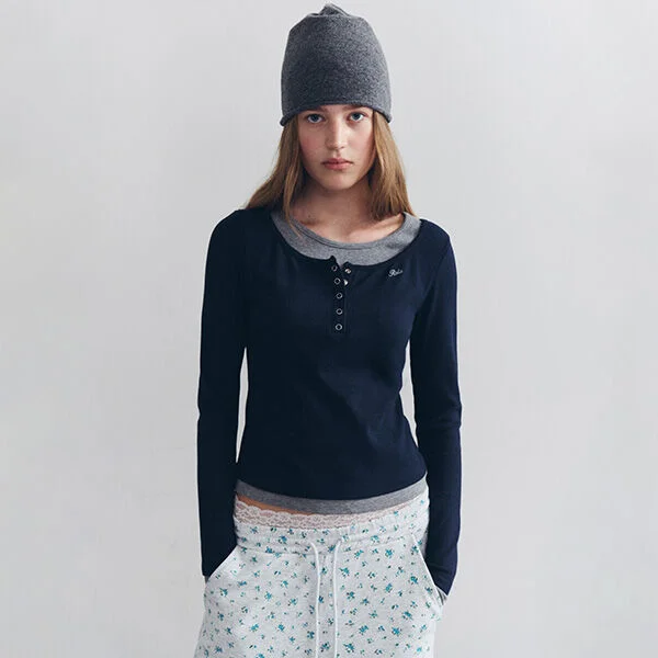 LAYERED HENRYNECK LONG SLEEVE NV+M/GY