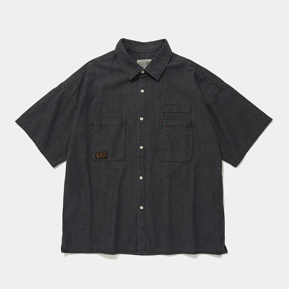 SL-LABEL BIG POCKET DENIM S/S SHIRTS_BLACK JEAN