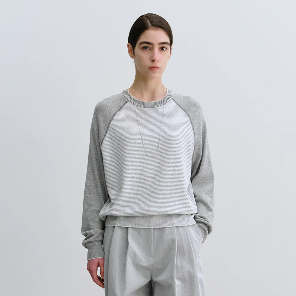 Summer Stitch Ted Raglan Knit in Gray Stripe