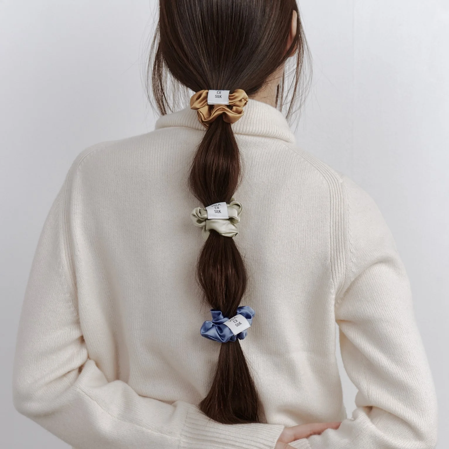 Baby scrunchie 3set (Light Khaki/Camel/Vintage blue)真絲 髮圈