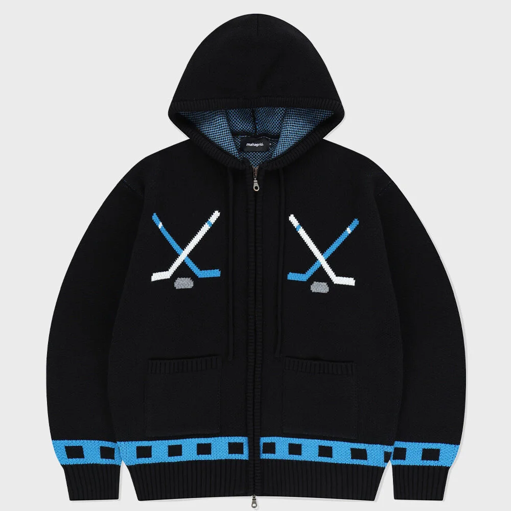 HOCKEY KNIT ZIP-UP HOODIE BLACK(MG2EFMK693A)