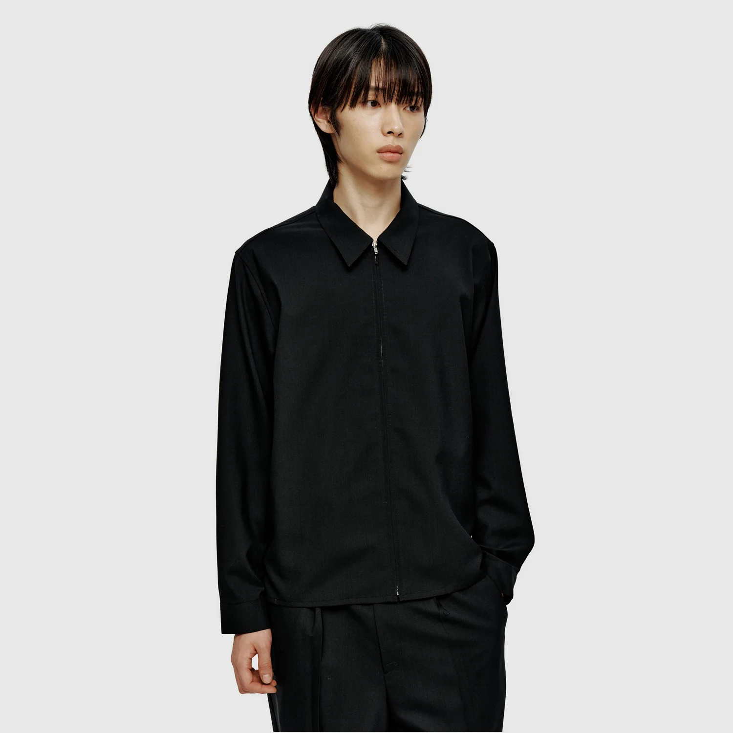 Fine Wool Zipped Shirt - Black