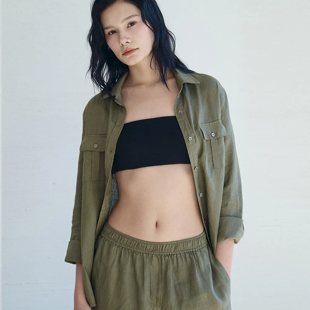 Linen Lounge Pocket Shirt_Khaki