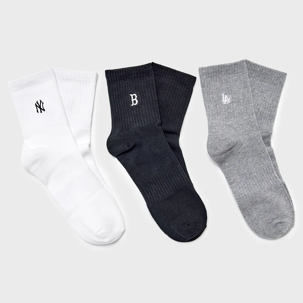 小標誌 刺繡 中筒襪 3雙套裝 MLB (Melange Grey)