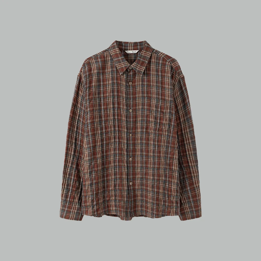 Bumpy Surface 格紋 LS 襯衫_VINTAGE RED