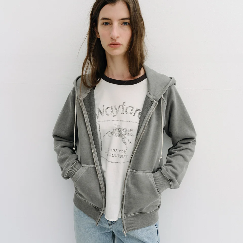 garment pigment-dyed hooded zip-up (vintage grey)