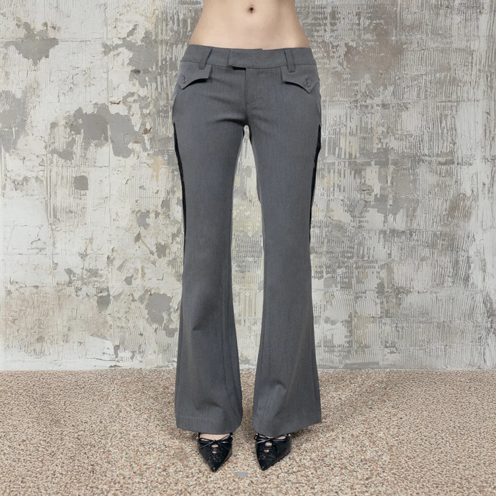 Button Stitch Low Rise Bootcut Pants (Gray)