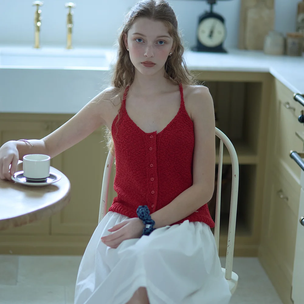 Reverse knit top_red